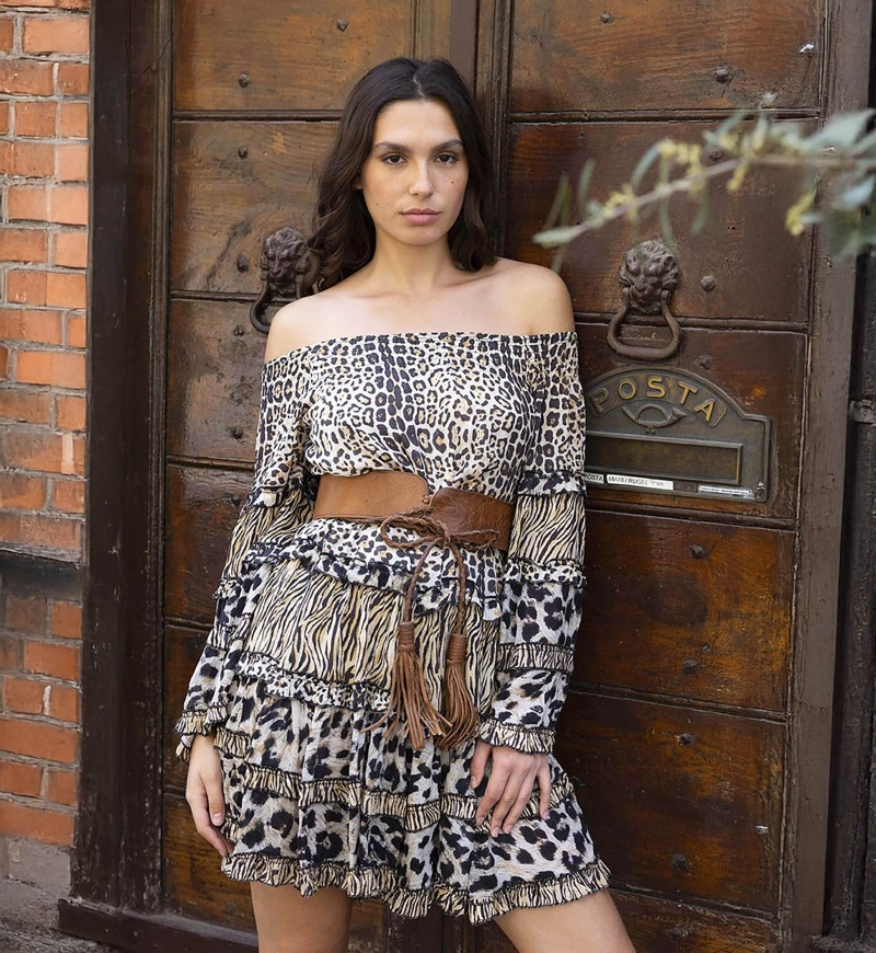 long sleeve leopard short dress YAYA - Miss June