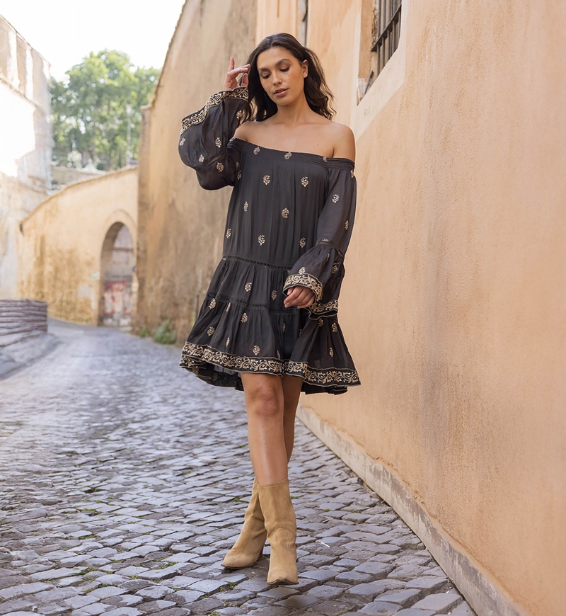 long sleeves bohemian short dress SHINE  - Miss June