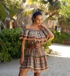 Shiloh short dress - brown - embroidered sequins - Miss June Paris - 2