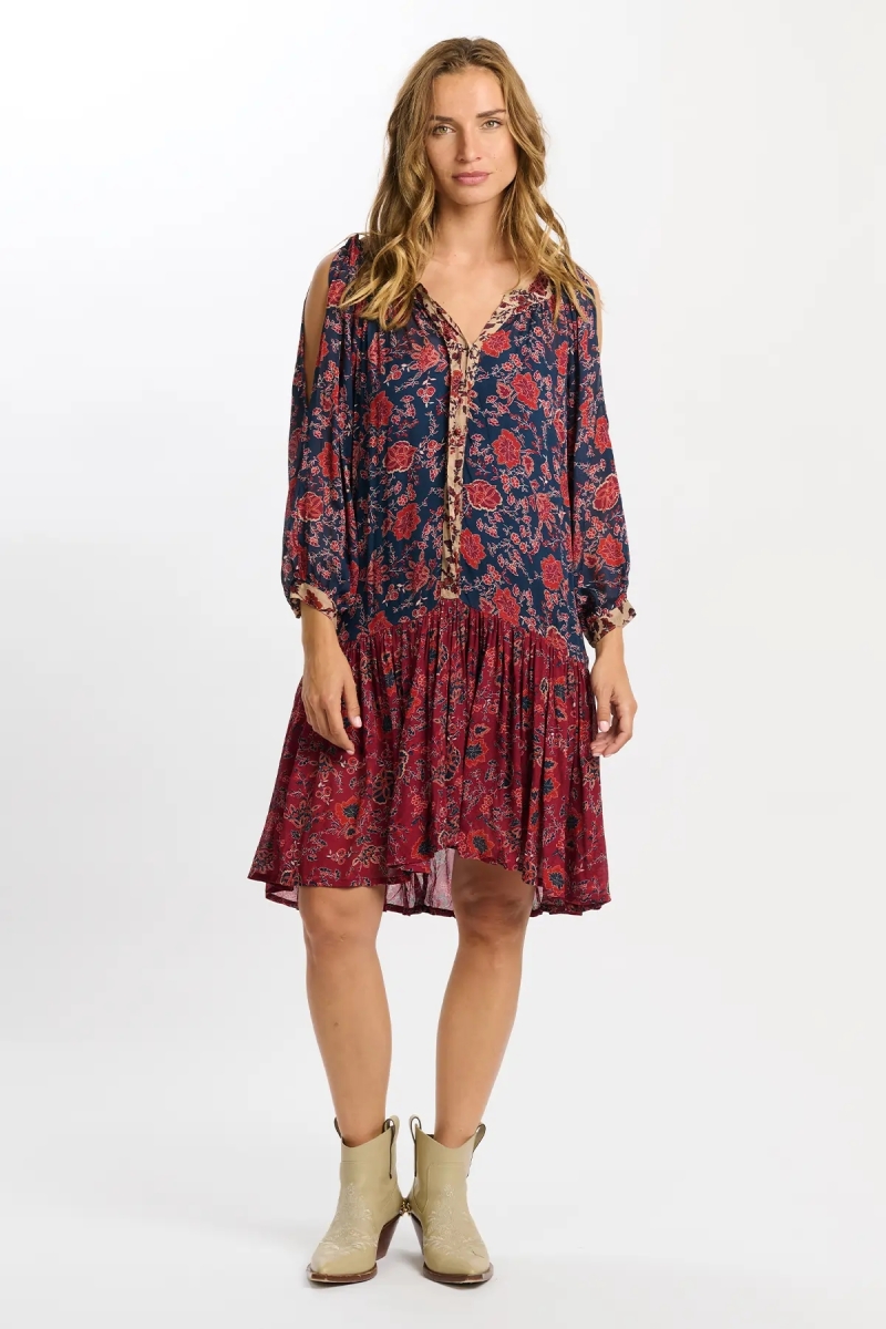 robe courte manche longue fleurie LEONORE - Miss June