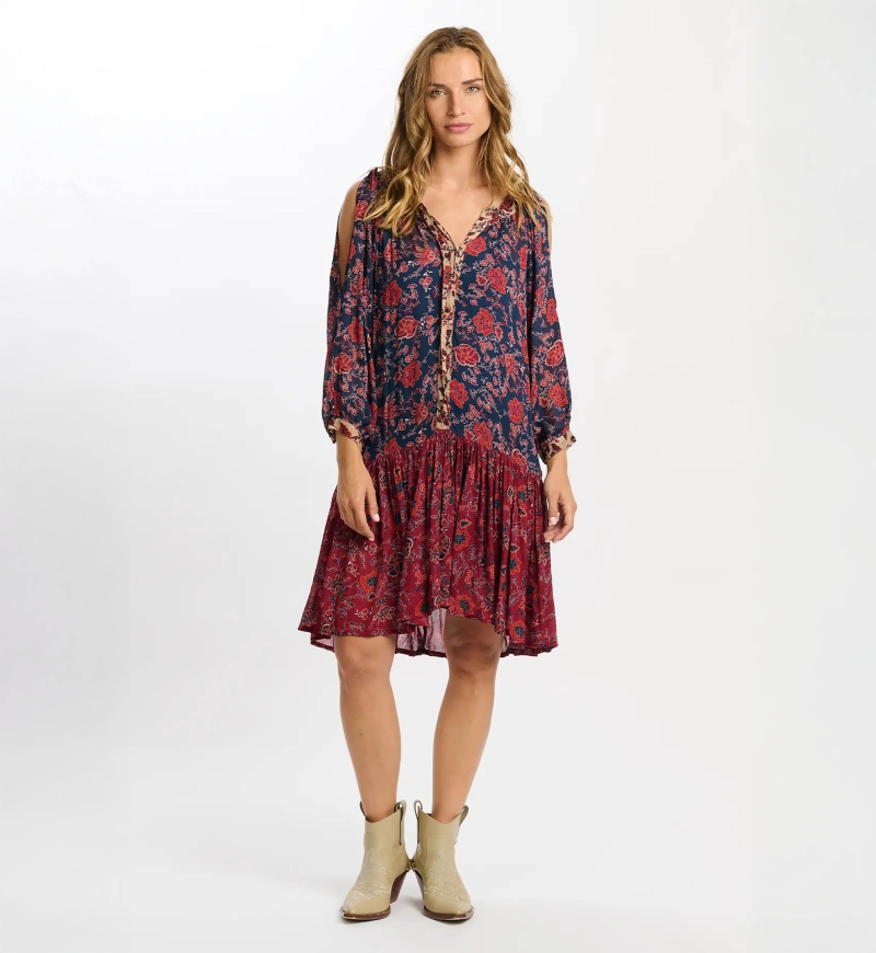 long sleeve floral short dress LEONORE - Miss June