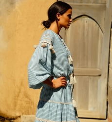 Blusa LYLLA – Azul ou Vermelha – Algodão/Lurex – Manga longa – Boêmio – Miss June Paris