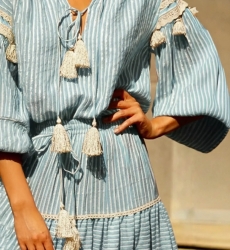 Blusa LYLLA – Azul ou Vermelha – Algodão/Lurex – Manga longa – Boêmio – Miss June Paris