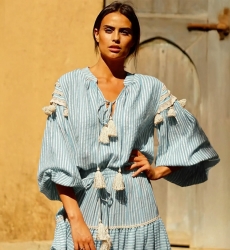 Blusa LYLLA – Azul ou Vermelha – Algodão/Lurex – Manga longa – Boêmio – Miss June Paris