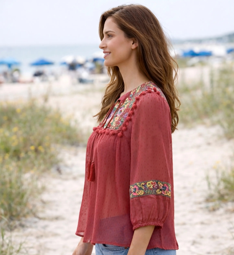 Miss June Paris — Plumetis Fluid Bohemian Blouse