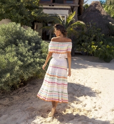 Top BLOOM – Hombros descubiertos – Manga corta – Algodón bohemio – Miss June Paris – 2