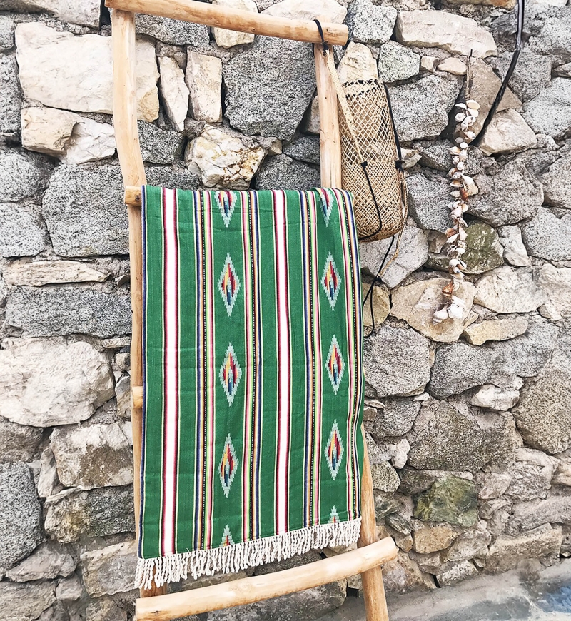 Seychelles Beach Fouta – green/yellow/brown – bohemian – with fringes – Miss June Paris – 1