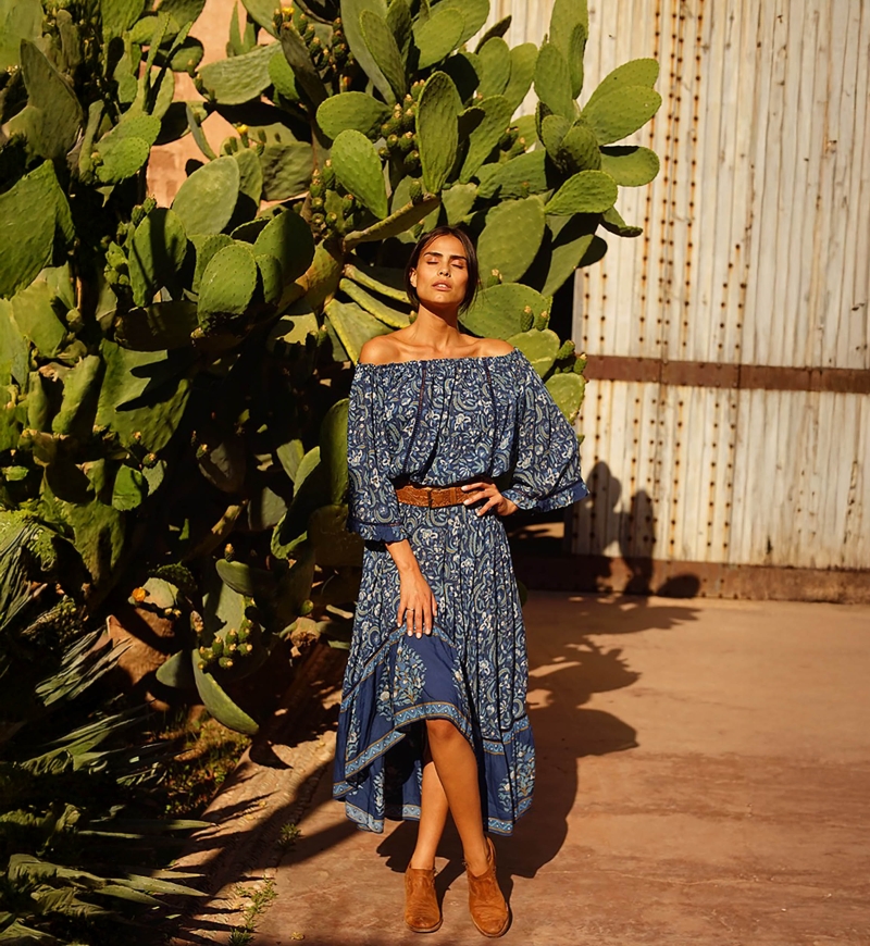 Gonna lunga Sky – Blu navy – Motivo floreale – Asimmetrica – Stile boho – Miss June Paris – 3