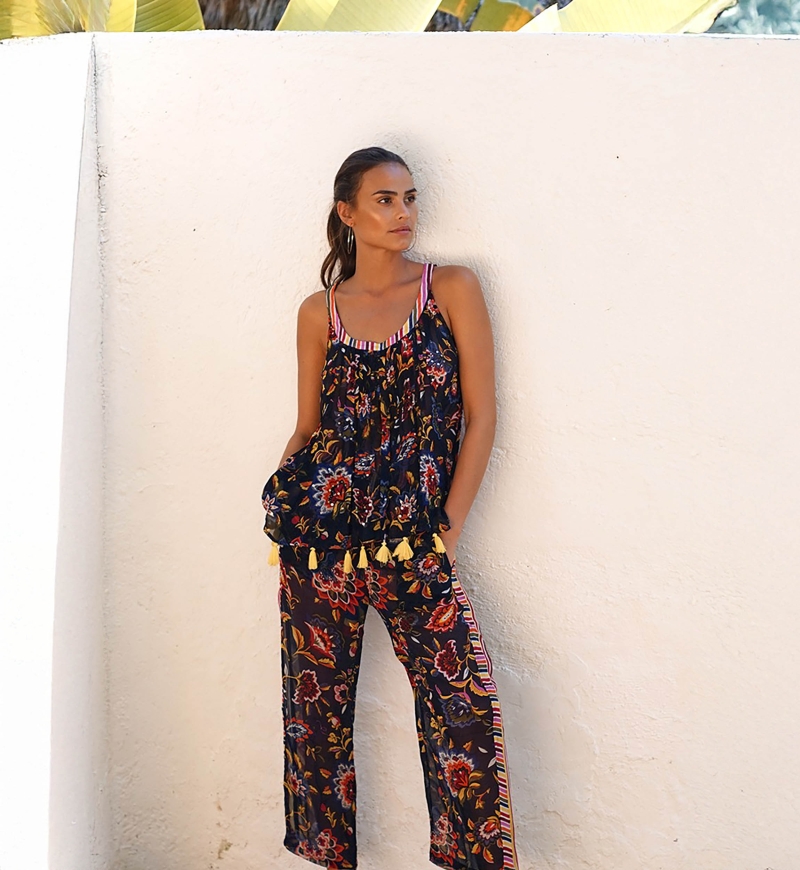 Top sem mangas Angelo – Azul-marinho – Estampa floral – Estilo boêmio – Miss June Paris – 1