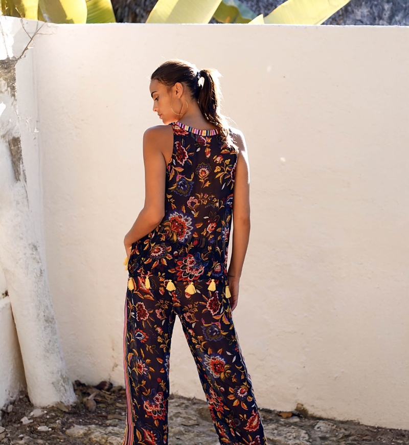 Top sem mangas Angelo – Azul-marinho – Estampa floral – Estilo boêmio – Miss June Paris – 3