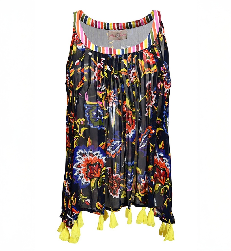 Angelo Tank Top – Navy Blue – Floral Pattern – Bohemian Style – Miss June Paris – 4