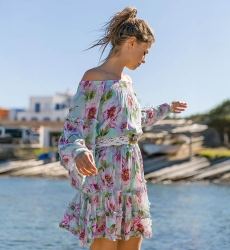 Abito corto Fleur – Manica lunga – Spalle scoperte – Floreale – Miss June Paris – 2