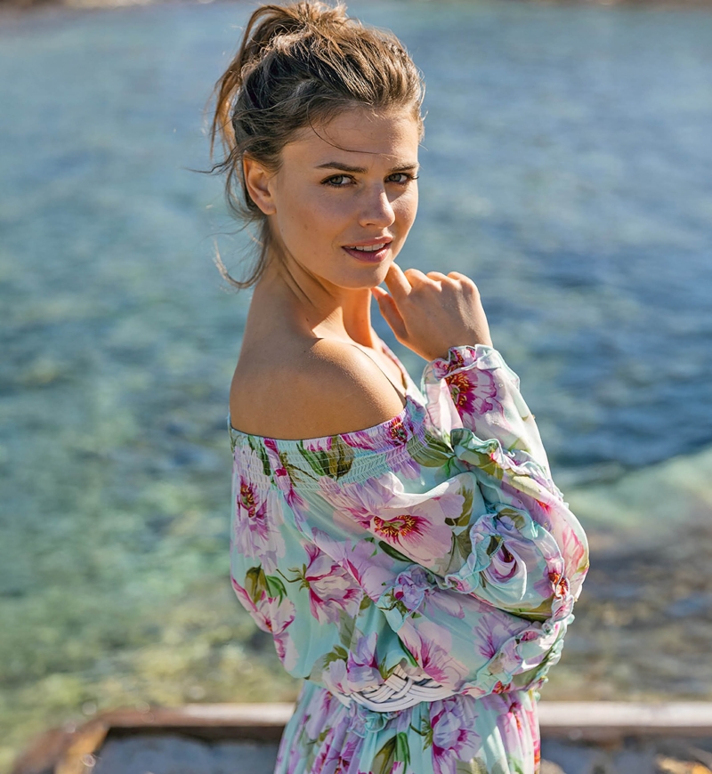 Vestido curto Fleur – Manga longa – Ombros à mostra – Floral – Miss June Paris – 3