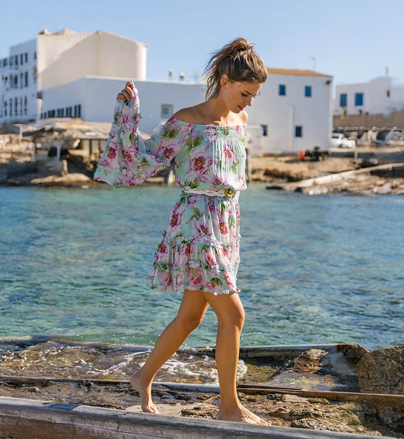 Vestido Corto Fleur – Manga larga – Hombros descubiertos – Floral – Miss June Paris – 1