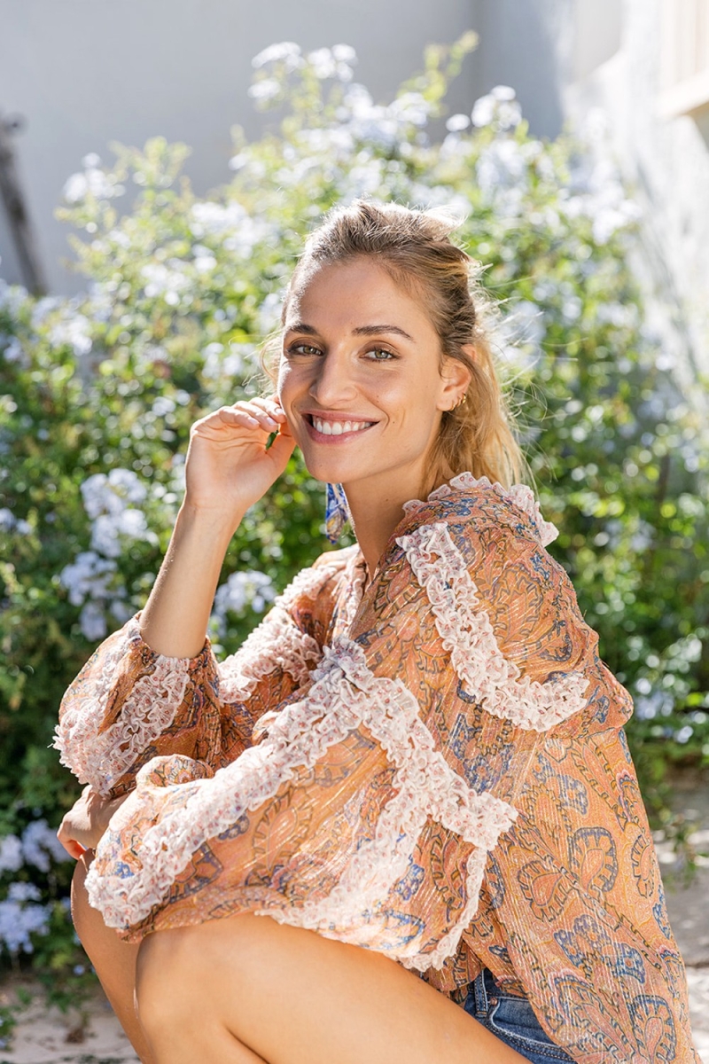 Tatum Blouse – Green or Beige – Lurex – Long Sleeve – Bohemian – Miss June Paris – 1