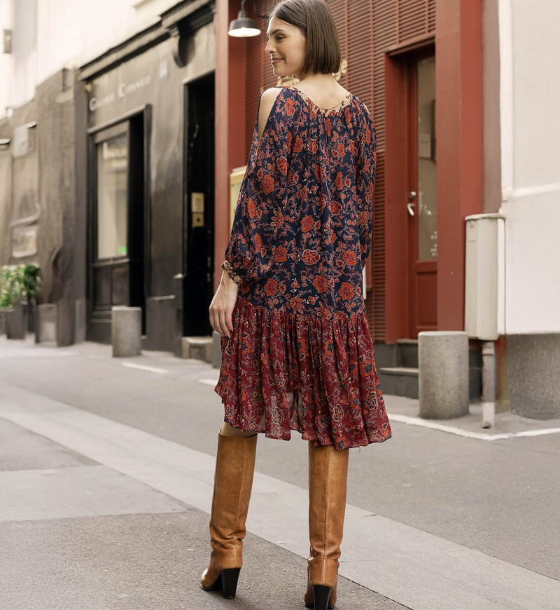 long sleeve floral short dress LEONORE - Miss June