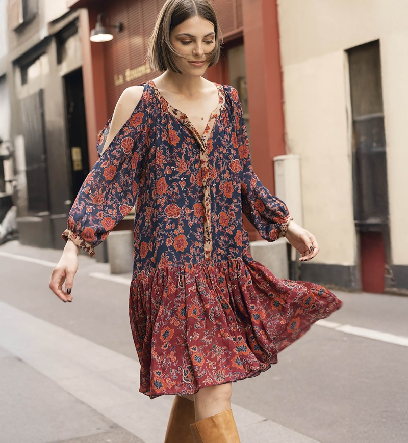 robe courte manche longue fleurie LEONORE - Miss June