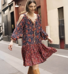 robe courte manche longue fleurie LEONORE - Miss June