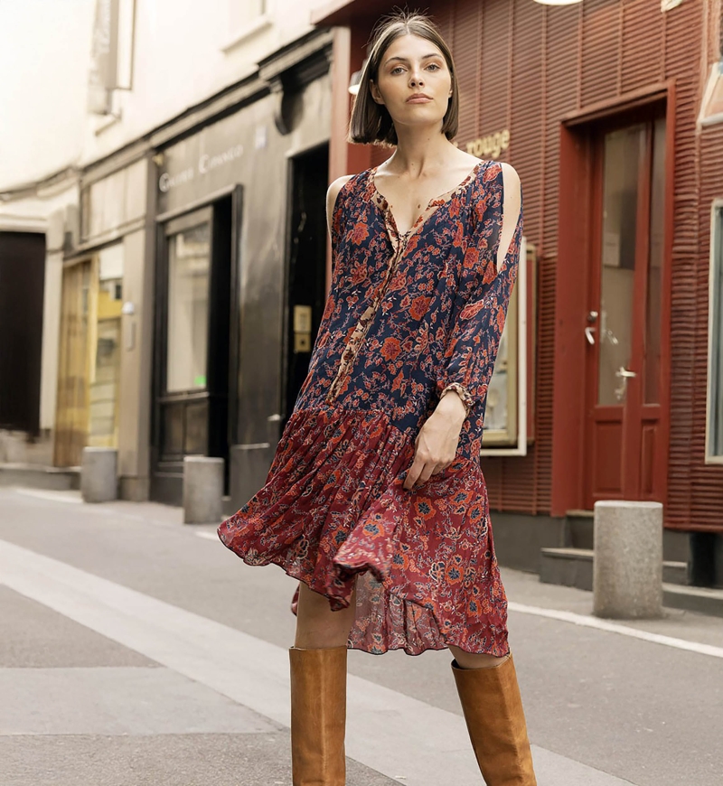 long sleeve floral short dress LEONORE - Miss June