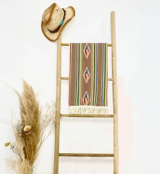 Fouta de Playa Seychelles – verde/amarillo/marrón – estilo bohemio – con flecos – Miss June Paris – 3